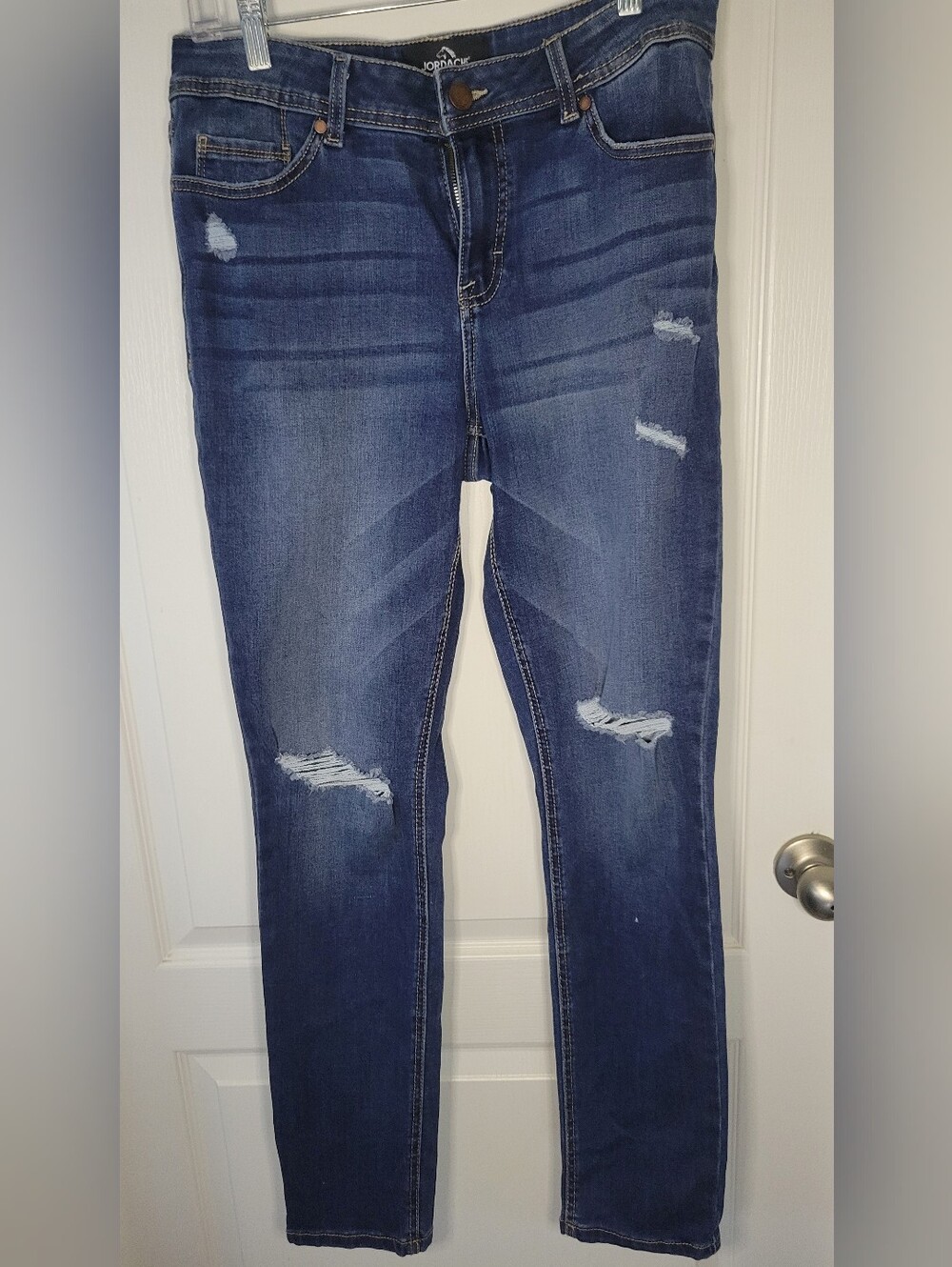 Jordache Mid Rise Skinny Jeans Womens Size 12 Blue Distressed Ripped Denim